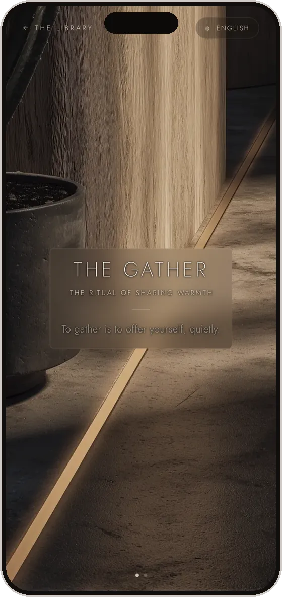 The Gather, open — a ritual with its reading and images.